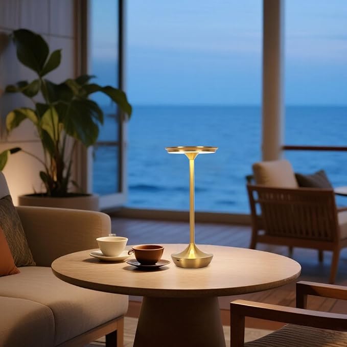 2 Pack LED Rechargeable Cordless Table Lamps,Portable Outdoor 6000 mAh Battery Operated Table Light Touch Control 3 Color Dimmable Waterproof for Patio/Cofee/Restaurant/Camping/Dining/ Bedroom-Gold