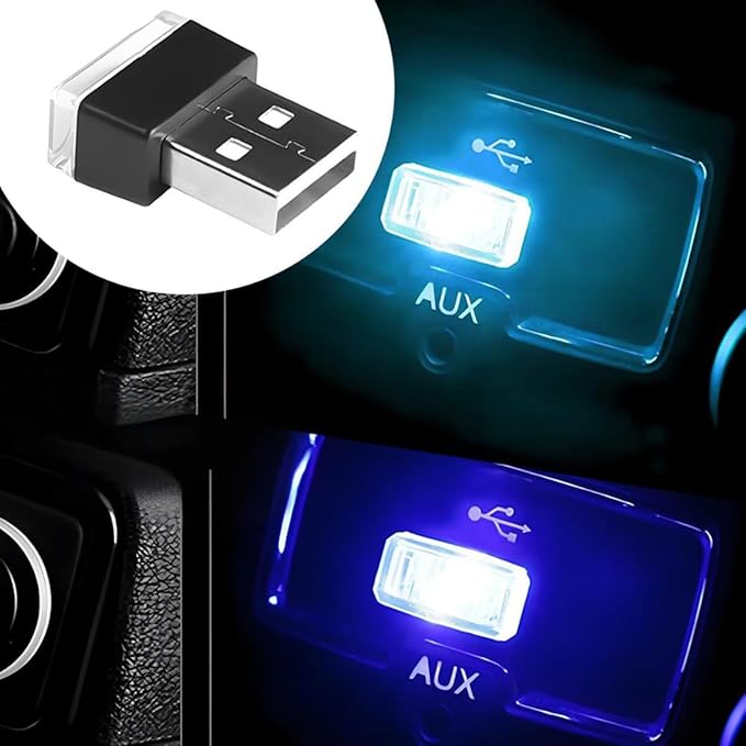 4PCS/Set USB LED Car Interior Atmosphere Lamp, Portable Mini Vehicle LED Night Light, Plug-in USB Interface Automotive Interior Ambient Lighting Kit Accessories, Universal Fit (4Colors)