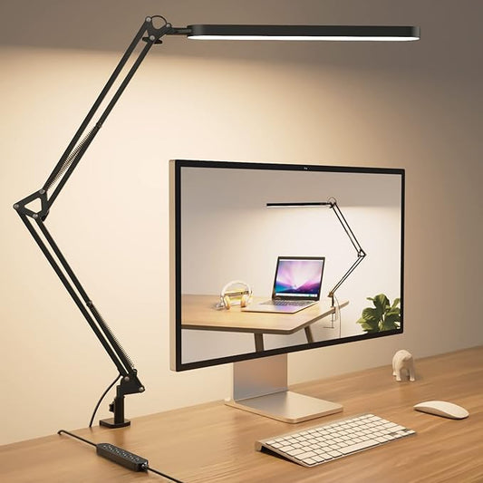 SKYLEO Desk Lamp for Home Office, Eye Comfortable LED Desk Light for Long Hours, Adjustable Swing Arm with Memory Function, Black