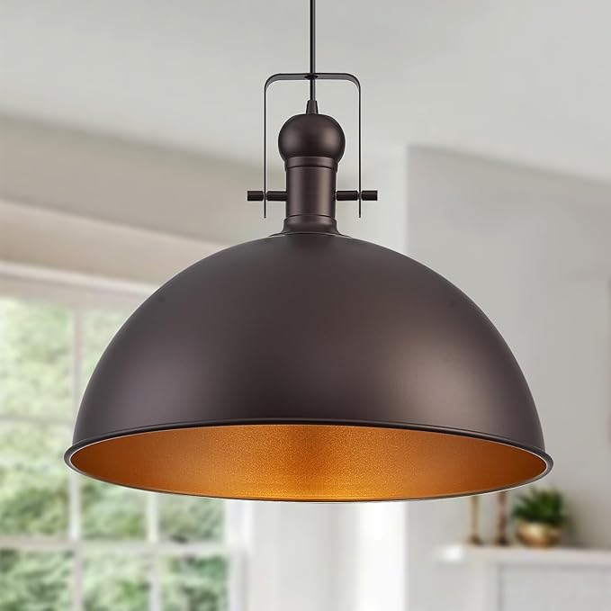 18 Inch Oil Rubbed Bronze Farmhouse Pendant Lights Large Pendant Lights for Kitchen Island Industrial Adjustable Height Vintage Big Dome Hanging Light Fixtures for Barn, Dining Room