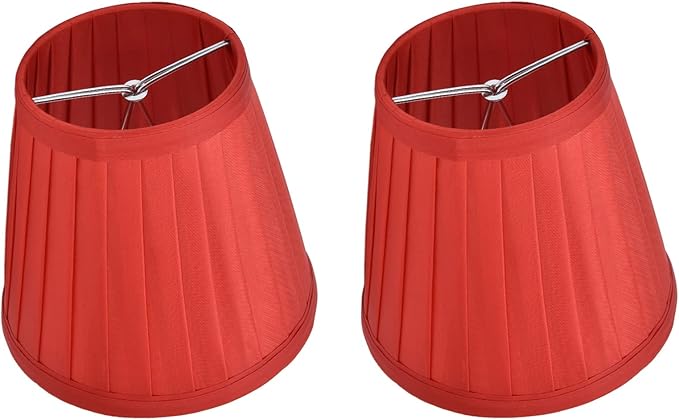 Small Lamp Shades Set of 2, 3.6x5.6x5.1 Inches Pleated Fabric Sconce Lampshades Modern Clip On Chandelier Shades Cover for E14 Bulb, Table Lamps, Floor Lamps (Red)