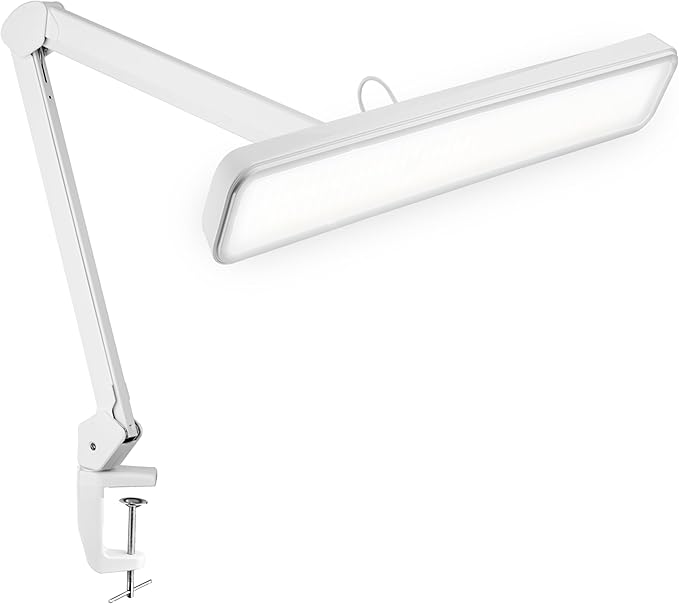 Neatfi Task Lamp – 2,500 Lumens, 30W, 22-Inch Wide Shade, 4 Brightness Levels, Eye-Caring Light, Clamp Mount, LED Task Light for Manicure Table, Crafts, Workbench, Office (Non-CCT, White)