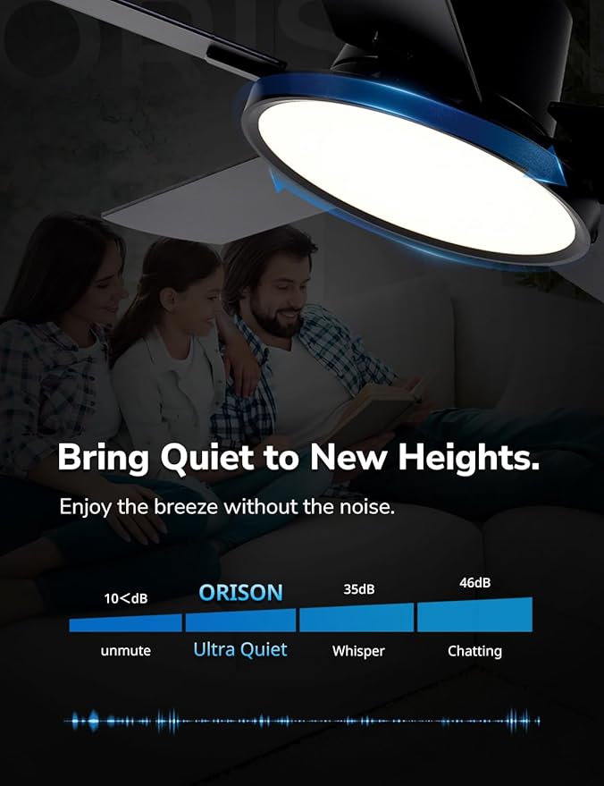 Orison Ceiling Fans with Lights, 52 inch Low Profile Ceiling Fan with RGB Backlight, Flush Mount Ceiling Fan with Remote and App Control,White Bedroom Fan, 6 Speeds, 5 Reversible Blades (Black RGB)