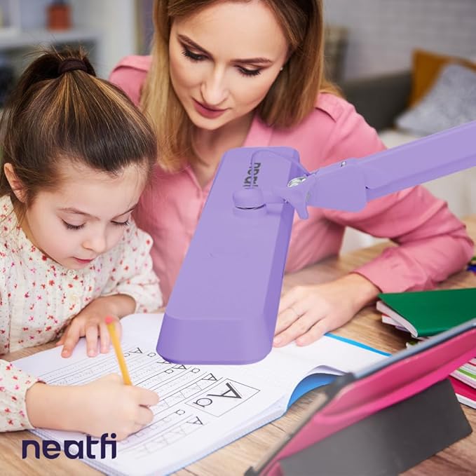 Neatfi Task Lamp – 2,500 Lumens, 30W, 22-Inch Wide Shade, 4 Brightness Levels, Eye-Caring Light, Clamp Mount, LED Task Light for Manicure Table, Crafts, Workbench, Office (Non-CCT, Lavender)