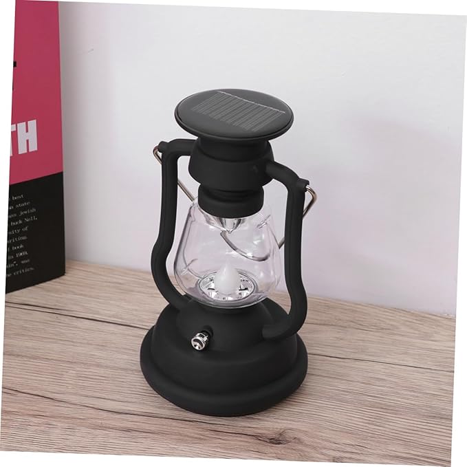 USB Rechargeable Solar Retro Horse Lantern Multi Function Camping Light Hand Powered Portable LED Lantern for Outdoor Activities Black