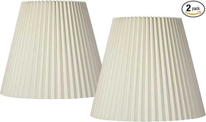 Set of 2 Pleated Empire Lamp Shades Ivory Large 10" Top x 17" Bottom x 14.75" High Spider with Replacement Harp and Finial Fitting - Springcrest