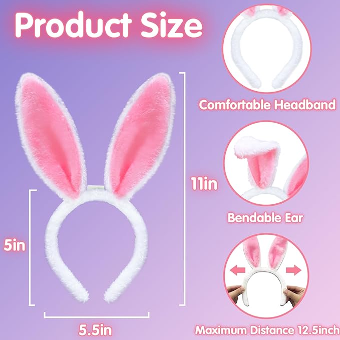 Camlinbo 6 PCS LED Light up Bunny Ears, Plush Rabbit Ear Headband Easter Gifts Basket Stuffers Party Favor Supplies for Women Girls Boys