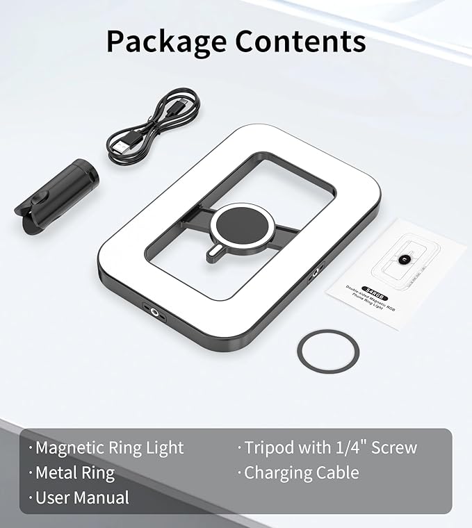 Magnetic 6000mAh RGB Selfie Ring Light for iPhone,448 LED Rechargeable Phone Light with Mini Tripod Stand, Double-Sided Magnet Handheld Stabilizer with Light for Magsafe/Phones/Video Recording/Photos