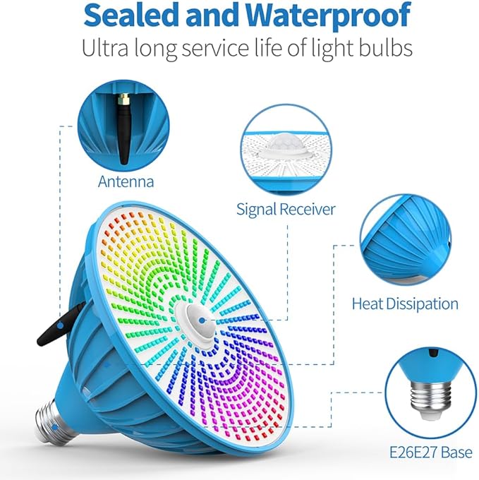 Pool Lights 120V 60W RGB Color Changing LED Pool Light Bulb for Inground Pool Replacement Bulb for Pentair and Hayward Fixture with