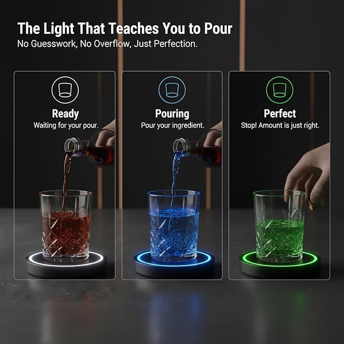 Smart Coaster Cocktail Machine, 2026 New Portable Cocktail Maker Interactive Lighting with Built-in Smart Sensing Tech Easy to Clean & Carry Compact Storage for Mat Bar Club Drink (3PCS)