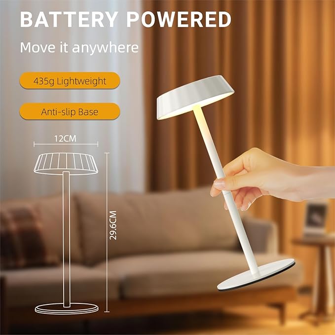 EppieBasic Rechargeable Table Lamps Cordless: Set of 2 Battery Operated Portable & 2700K Warm Light Metal Lamps for Living Room, Dining, Entryway