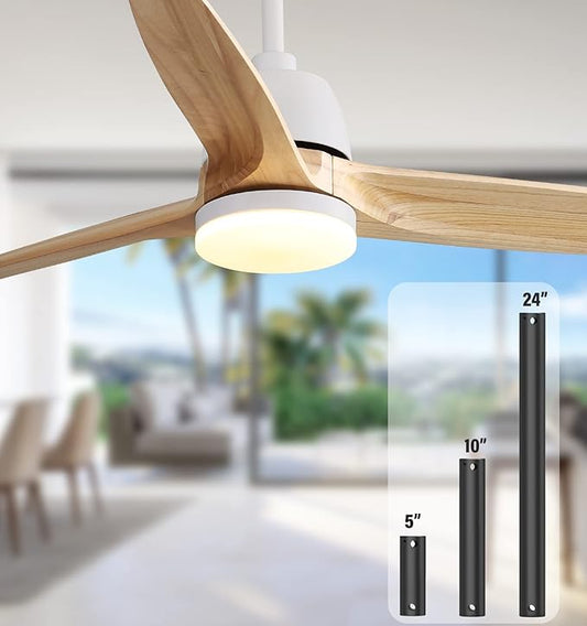 56”Ceiling Fans with Lights Remote Control, Dimmable LED and Reversible DC Motor,Wood Ceiling Fan Perfect for Outdoor Indoor,Wood Blades, Matte White Body