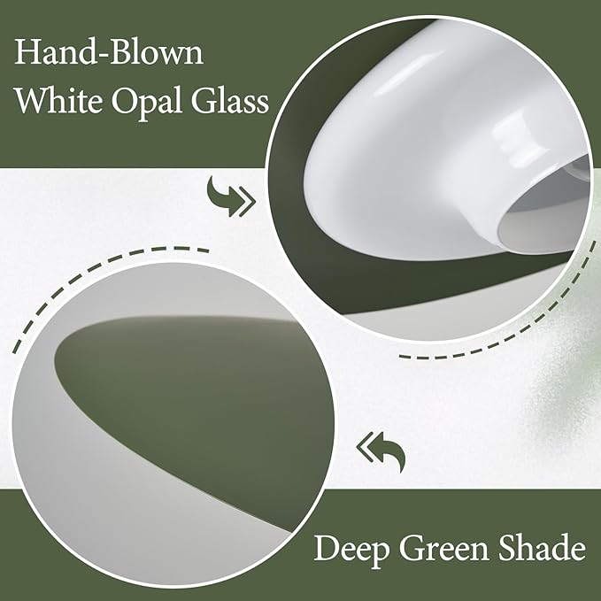 TeHenoo Mid Century Pendant Lights,Deep Green Shade,Milk White Glass,Adjustable Modern Large Pendant Lighting for Kitchen,Dining Room,Living Room