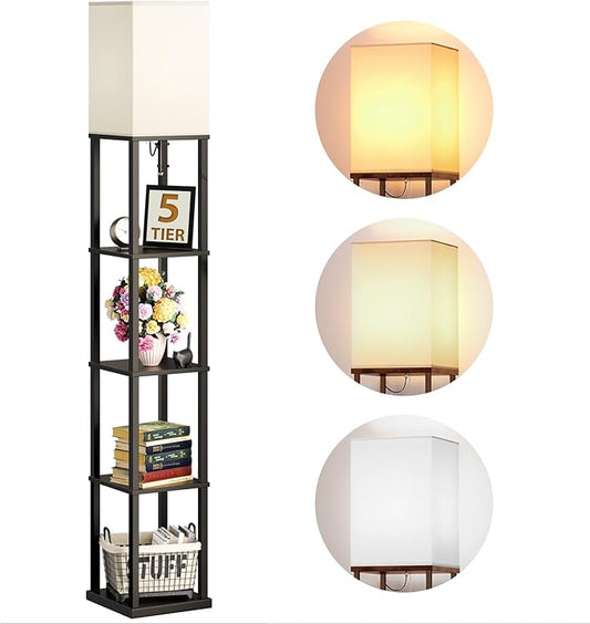 addlon Floor Lamp with Shelves, 5-Tier Modern Shelf Floor Lamp with 3CCT LED Bulb