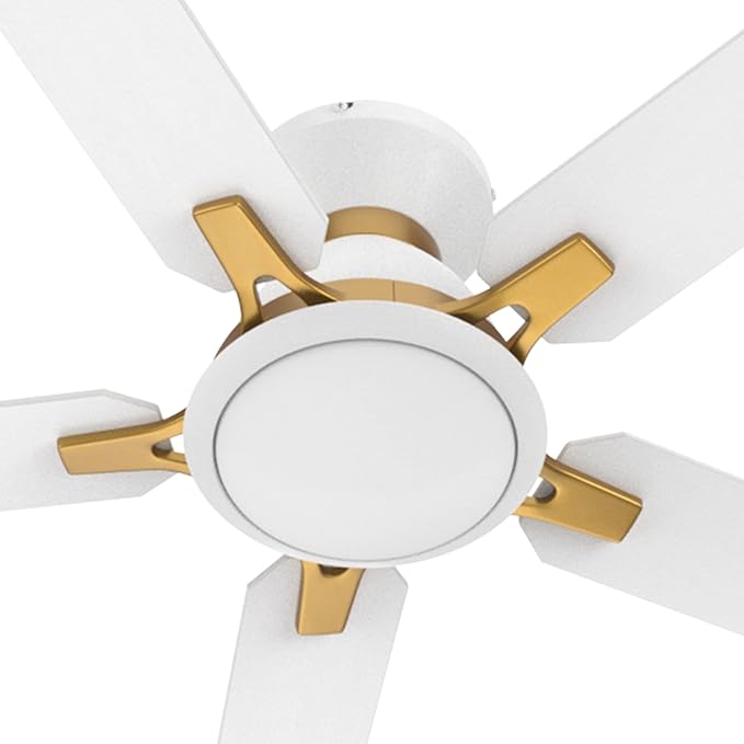 Smart Low Profile Ceiling Fan with Lights, DC 10 Speeds Smart Ceiling Fan with Remote, 3 Light Colors Dimmable Flush Mount, Compatible with Alexa, Siri & Google Home, 52 inches, White & Gold