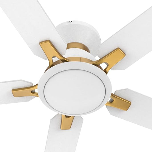 Smart Low Profile Ceiling Fan with Lights, DC 10 Speeds Smart Ceiling Fan with Remote, 3 Light Colors Dimmable Flush Mount, Compatible with Alexa, Siri & Google Home, 52 inches, White & Gold