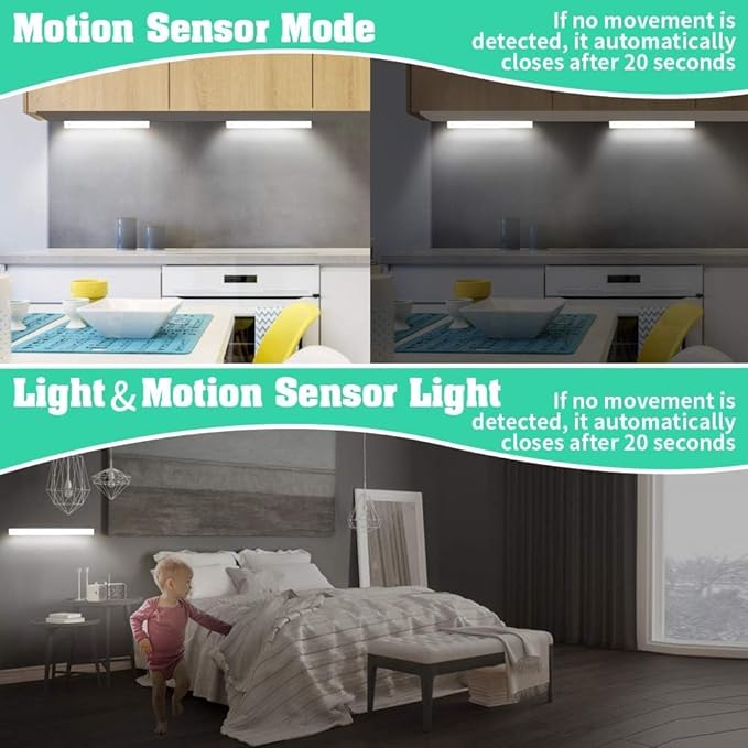 Battery Powered Operated Closet Lights Motion Sensored Activated Rechargeable Under Counter Cabinet Lighting Wireless Indoor Magnetic Lights for Closets Kitchen Wardrobe Stairs Pantry Cold White 40cm
