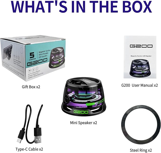 G200 Magnetic Bluetooth Speaker - Portable Mini Bluetooth Speaker with Phone Stand, Game Mode, 7H Playtime, RGB Light, Perfect Teen Gift for Camping & Home Decor