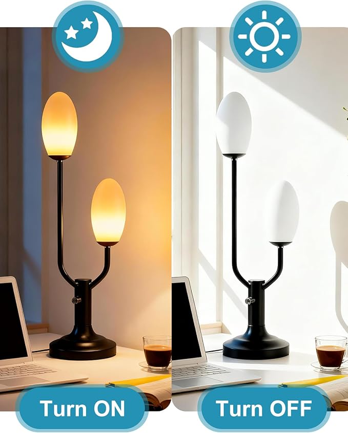 Lightdot Mid Century Modern Table Lamp Vintage Black Dimmable Plug in Small Bedside Lamps with Oval Shade Cute Desk Lamp Nightstand Reading Light for Bedroom Office Living Room