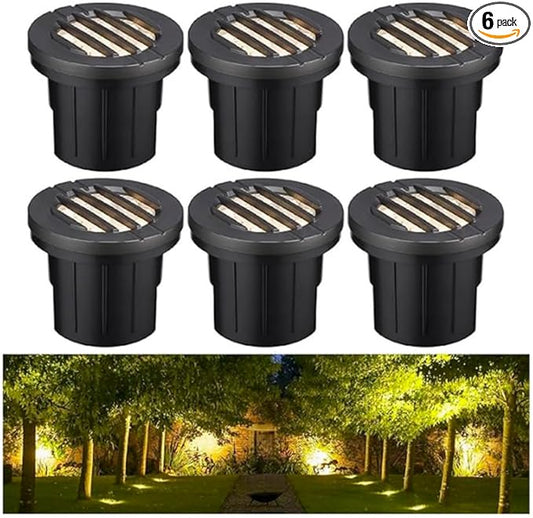 LEONLITE Dia. 4 Inch Well Lights Landscape LED In Ground, Grated Top, 3000K Warm White, 12-24V AC/DC CRI90 Low Voltage Garden Landscaping, Black Aluminum Housing, Pack of 6