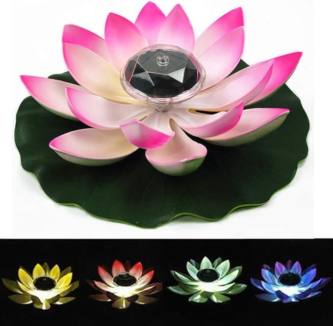 Juesi Floating Pool Lights, Solar Power Floating Lotus Flower LED Accent Light, Color Changing Water Resistant Outdoor Floating Pond Night Light Auto On/Off for Garden Pool Party Ideal Gift (Yellow)