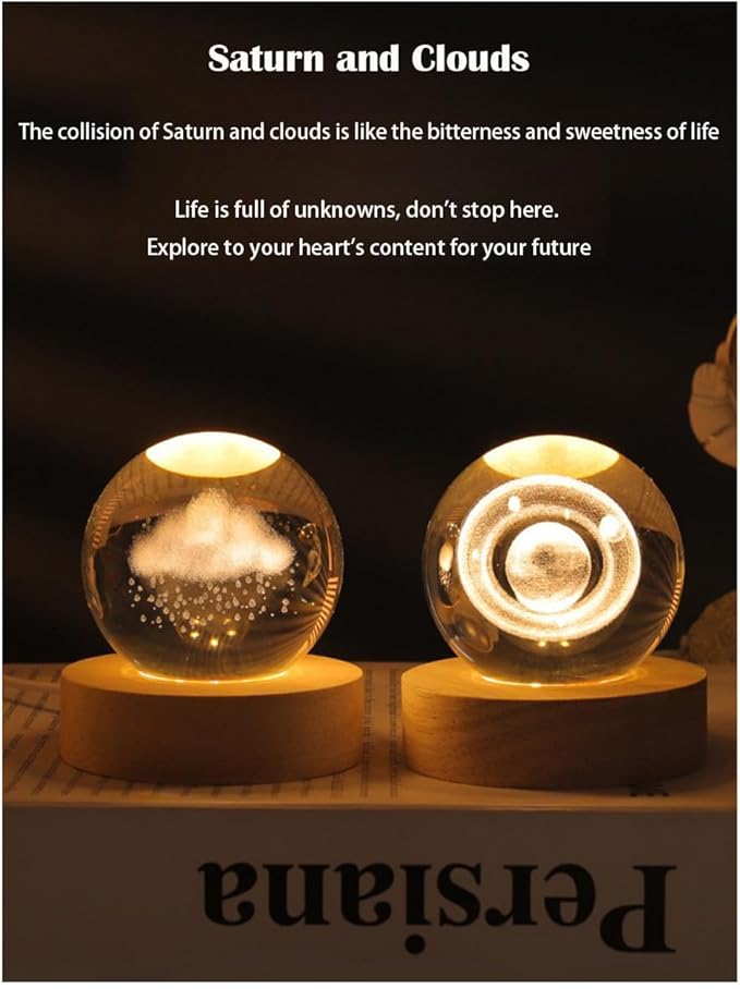 3D Crystal Ball Night Light Mood Lighting Cozy Comfort Gifts Home Decor lamp for Bedroom Space Lamps Happy Cozy Comfort Gifts (The Galaxy)