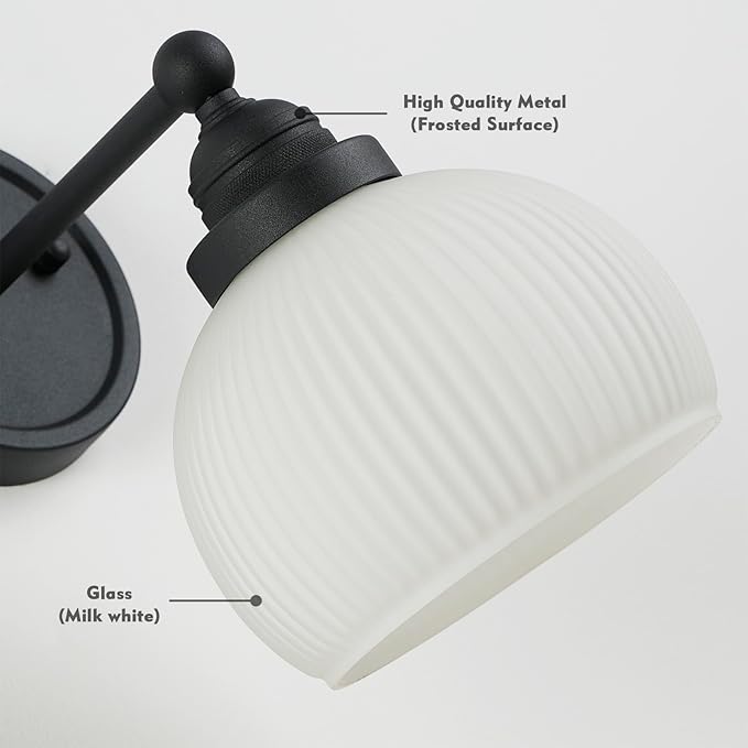 HEQIQEH Vintage Rechargeable Battery Operated Sconce Wall Lighting with Remote Control, Dimmable Ribbed White Glass Shade Wall Mounted Lamp Fixture for Bedroom Vanity Bathroom Living Room