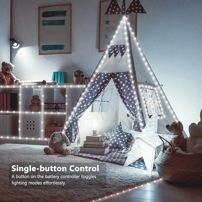 16.5ft Battery Operated String Lights(1 Pack), 50 LED Twinkle Fairy String Lights Battery Powered with Timer for Indoor Outdoor Christmas Trees Wreath Decoration Party Bedroom - Cool White