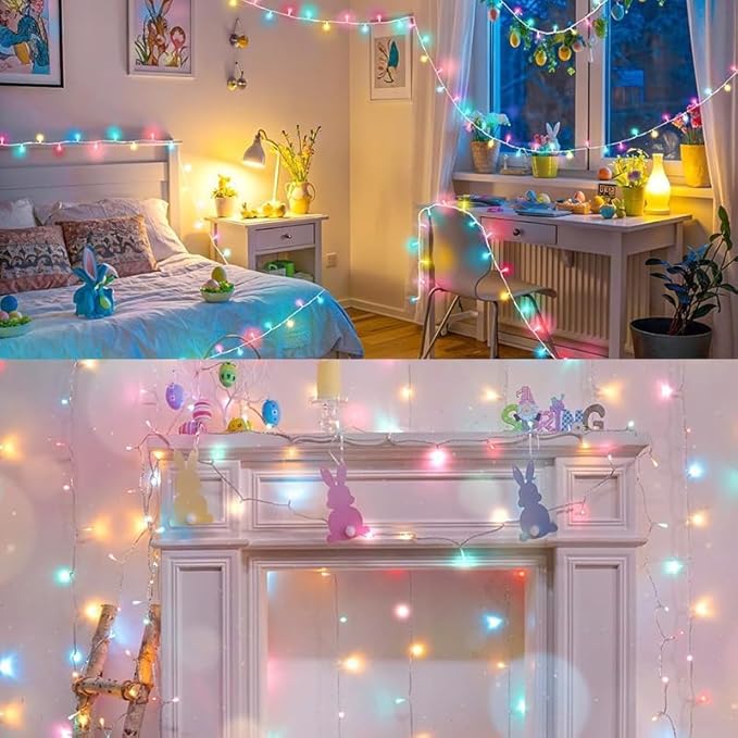LAMPHOME 100 LED Easter String Lights, 33 FT Colorful Connectable Waterproof String Lights Clear Wire with 16Modes, Easter Decorations for Indoor Outdoor Party Yard Garden (Multicolor)