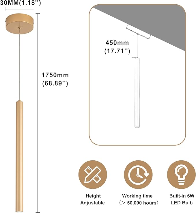 Pendant Lights Kitchen Island,Mini Pendant Lighting,3 Packs Light Modern Pendant Light, Pendant Light Fixtures Ceiling Hanging Lights for Kitchen Island Dining Room Bar Living Room 6000K Gold