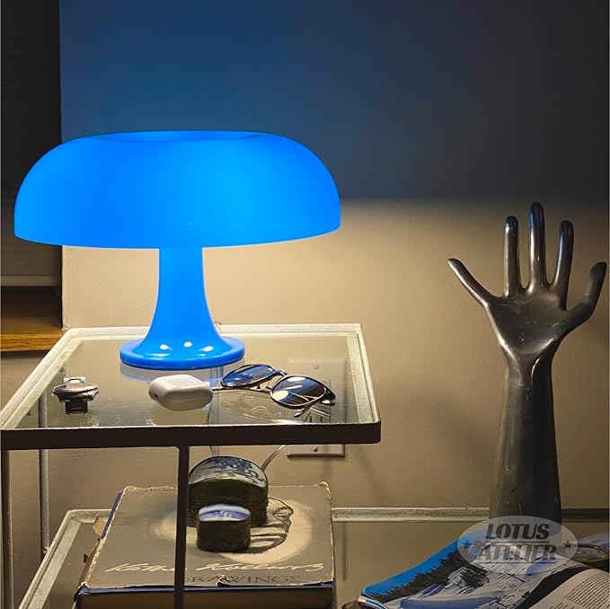 Lotus Atelier Blue Mushroom Lamp for Room Aesthetic Modern Lighting for Bedroom | Cool Retro Living Room Decor | Table Lamp Mushroom Light Home Decor