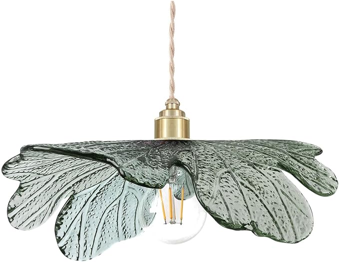 Farmhouse Vintage Pendant Lights Dark Green Glass Pendant Lighting Kitchen Island 1-Light Gold Pendant Light 15.74Inch Large Hanging Light fixtures with Glass Shade for Dining Room Bedroom