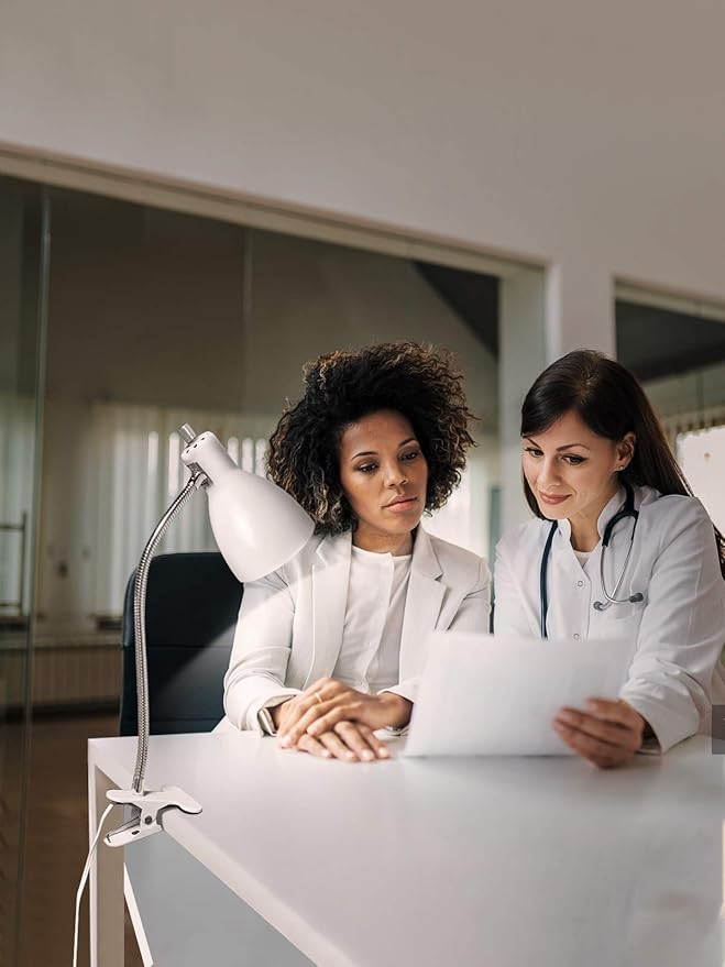 Desk lamp Eye-Caring Table Lamps, 360°Rotation Gooseneck Clip on Lamp Reading Light Portable Reading Book Light Clamp Study Desk Lamps for Bedroom and Office Home Lighting (White)