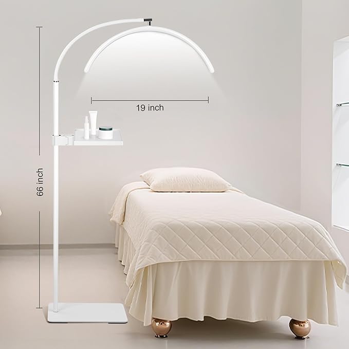 Half Moon Lash Light with Tool Tray for Eyelash Extensions & Estheticians, Dimmable LED Lash Lamp with Flexible Gooseneck, Shadow-Free Moon Light for Lash Tech, Tattoo, SPA, Eyelash Lamp (White)