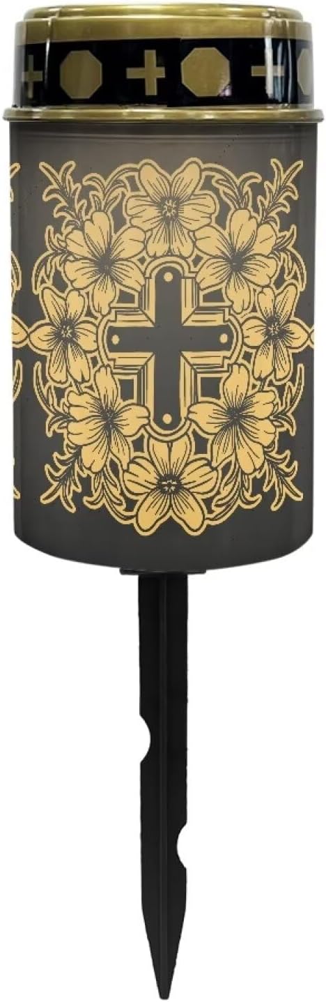 Cemetery Solar Lights Waterproof Solar Powered Grave Lights Golden Cross Landscape LED Flameless Candle Grave Decor Memorial Gift Garden Decor