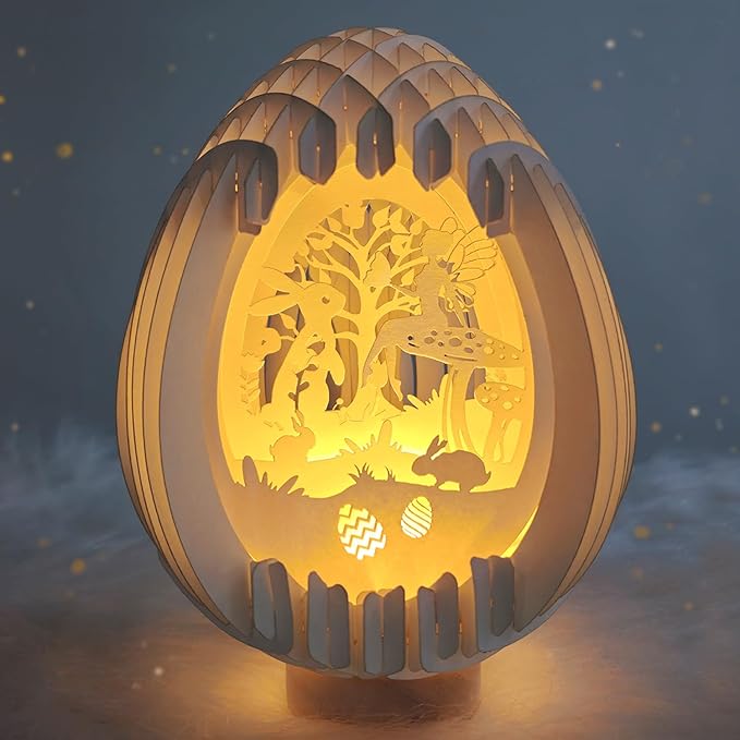 Light Up Easter Egg Bunny With USB Charging for Table Decoration - Paper Cut Easter Egg Decorations Centerpieces For Tables, Mantel, Fireplace - Religious Christian Rabbit Decor For The Home