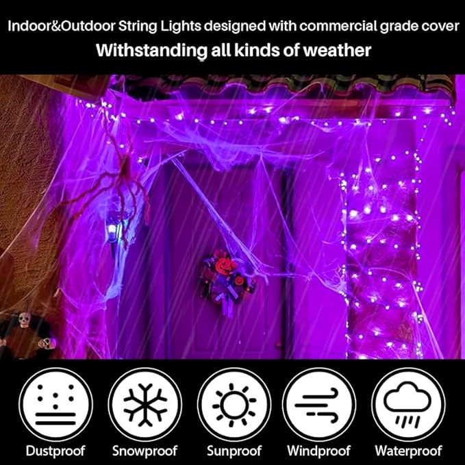 Purple Halloween Lights Battery Operated,2PK18Ft 50 LED Mini String with Timer 8 Modes Twinkle Light Outdoor Waterproof for Tree Garland Decor