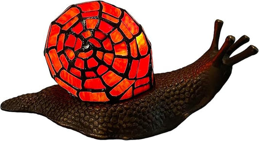 Bieye L10989 Land Snail Tiffany Style Stained Glass Accent Table Lamp for Home Decoration (Red, 10" D x 5" W x 5" H)