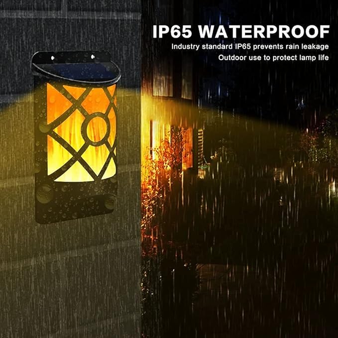 Aityvert Solar Flame Lights Outdoor, Waterproof Flickering Flame Solar Light Dark Sensor Auto On/Off 66 LED Solar Powered Wall Mounted Night Lights Lattice Design for Patio Deck Driveway