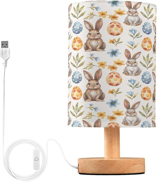 Easter Rabbits Bunny Eggs LED Table Lamp for Bedroom Bedside Lamp with USB Charging Ports Decor Nightstand for Living Room Reading Dorm Desk Home Office