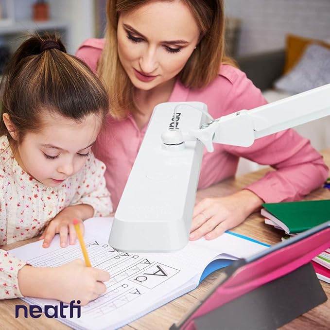 Neatfi Task Lamp – 2,500 Lumens, 30W, 22-Inch Wide Shade, 4 Brightness Levels, Eye-Caring Light, Clamp Mount, LED Task Light for Manicure Table, Crafts, Workbench, Office (Non-CCT, White)