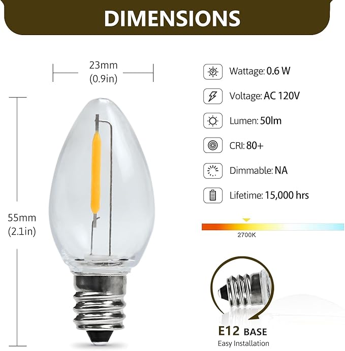 3 Base C7 String Bulbs Christmas Village Light Accessory Cord with 3 LED Light Bulb Universal Clip White Cord with On/Off Spare Fuse Switch Plugs for Decorations Christmas Village House