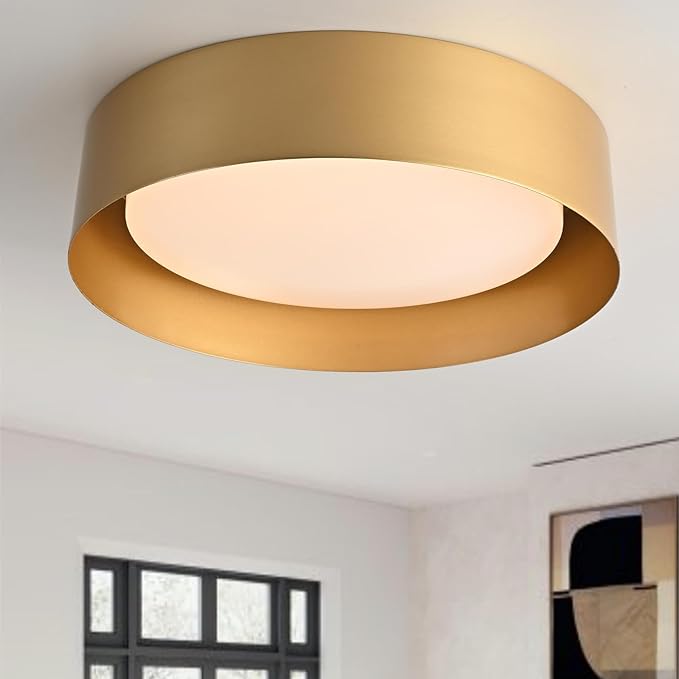 Bargeni Flush Mount Ceiling Light, 12.5 inch LED Ceiling Light Fixture, Polished Gold Finish, Dimmable/3000K/18W, Outdoor Flush Mount Lighting Fixture