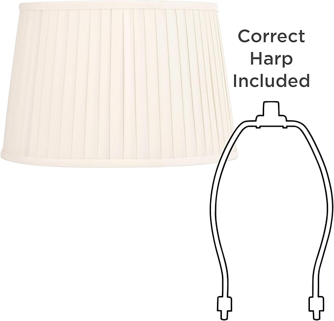 Mapo 14" Top x 17" Bottom x 11" High x 11" Slant Lamp Shade Replacement Large Cream Drum Round Tapered Traditional Fabric Pleated Softback Washer Harp Finial - Springcrest