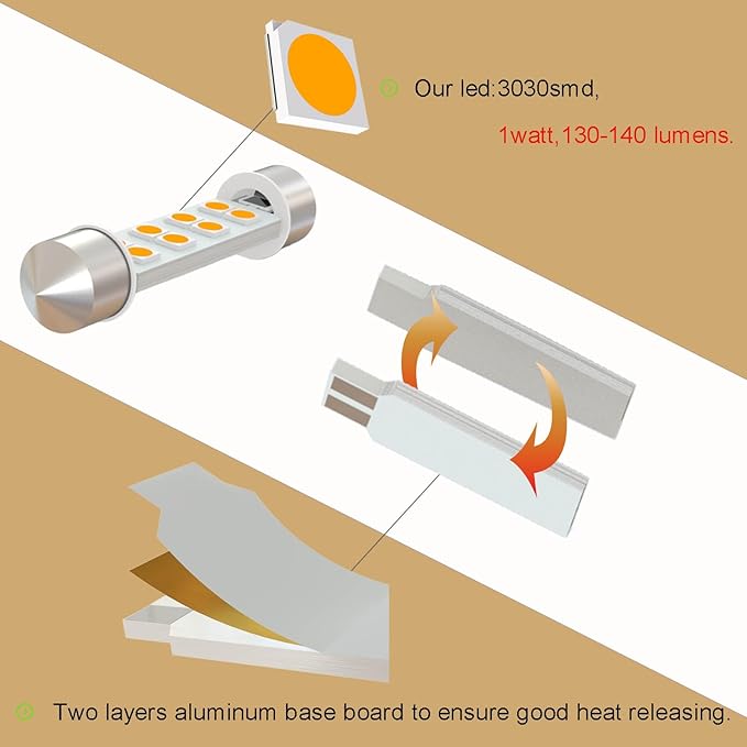 DC 24V 44mm 578 LED Festoon Bulb 211-2 212-2 569 6413 LED Bulbs Gold Amber for Truck Interior Dome Door Trunk Lights (Pack 6)