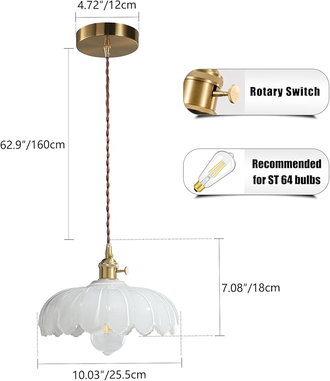 Vintage Pendant Light Fixtures: Milk Glass Pendant Lights Kitchen Island, White Milk Glass Pendant Light Fixture for Bedroom Dining Room