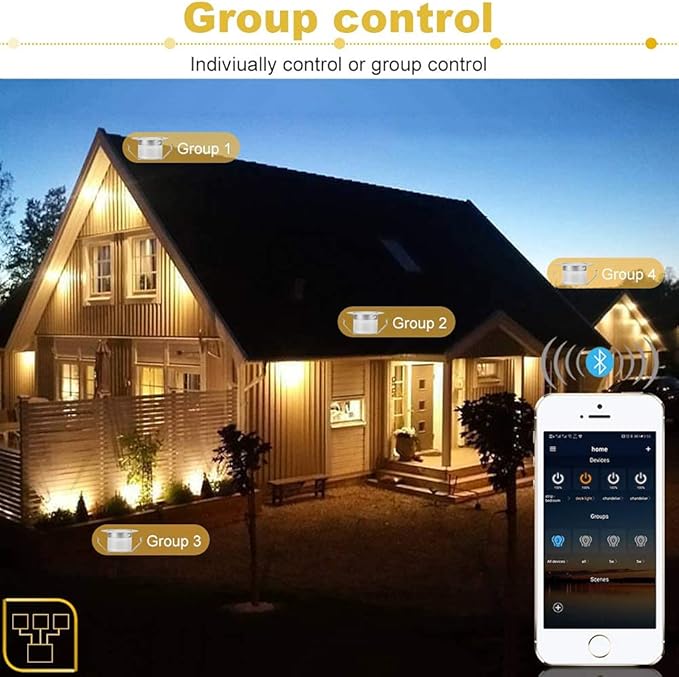 Sumaote Dimmable LED Deck Lights with APP Control, Timer, 3000K-6500K Color Temperature, φ45mm 16 Pack Low Voltage Outdoor CCT Smart Deck Lighting IP67 Waterproof for Garden,Yard, Stair, Patio, Floor