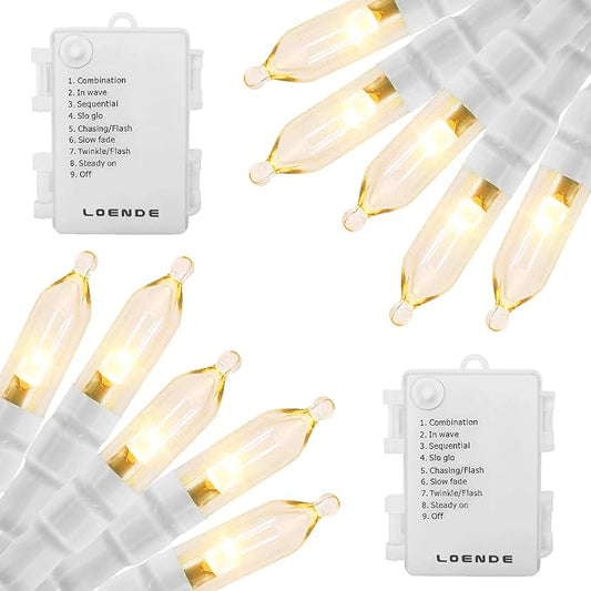 Outdoor String Lights with Timer - Battery Operated 18ft 50 LED White Wire for Indoor/Outdoor Wedding Party Garden Home, Waterproof, Warm White, 2 Pack