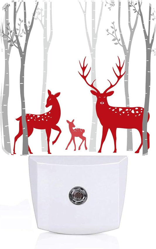 Red Christmas Deer Night Light,Plug-in Nightlights Auto Sensor Night Lamp Dusk-to-Dawn Lamp Home Decor for Nursery Children Girls Boys