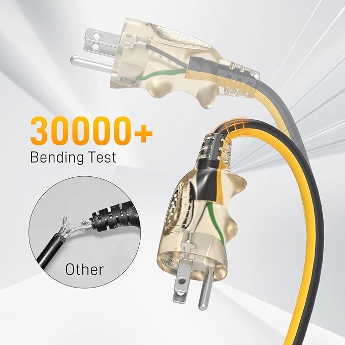 100FT Outdoor Extension Cord with Multiple Outlets, 12/3 Gauge Heavy Duty, 15A 1875W, 3 Prong with LED Light & Locking Plug, Weather Resistant, ETL Certified for Lawn Mower, Tools, Christmas Lights